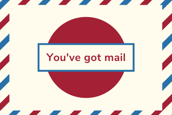 An airmail envelope with the text "You've got mail"