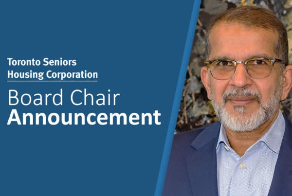 Text reads board chair announcement. Image of new board chair Fareed Amin on blue background.